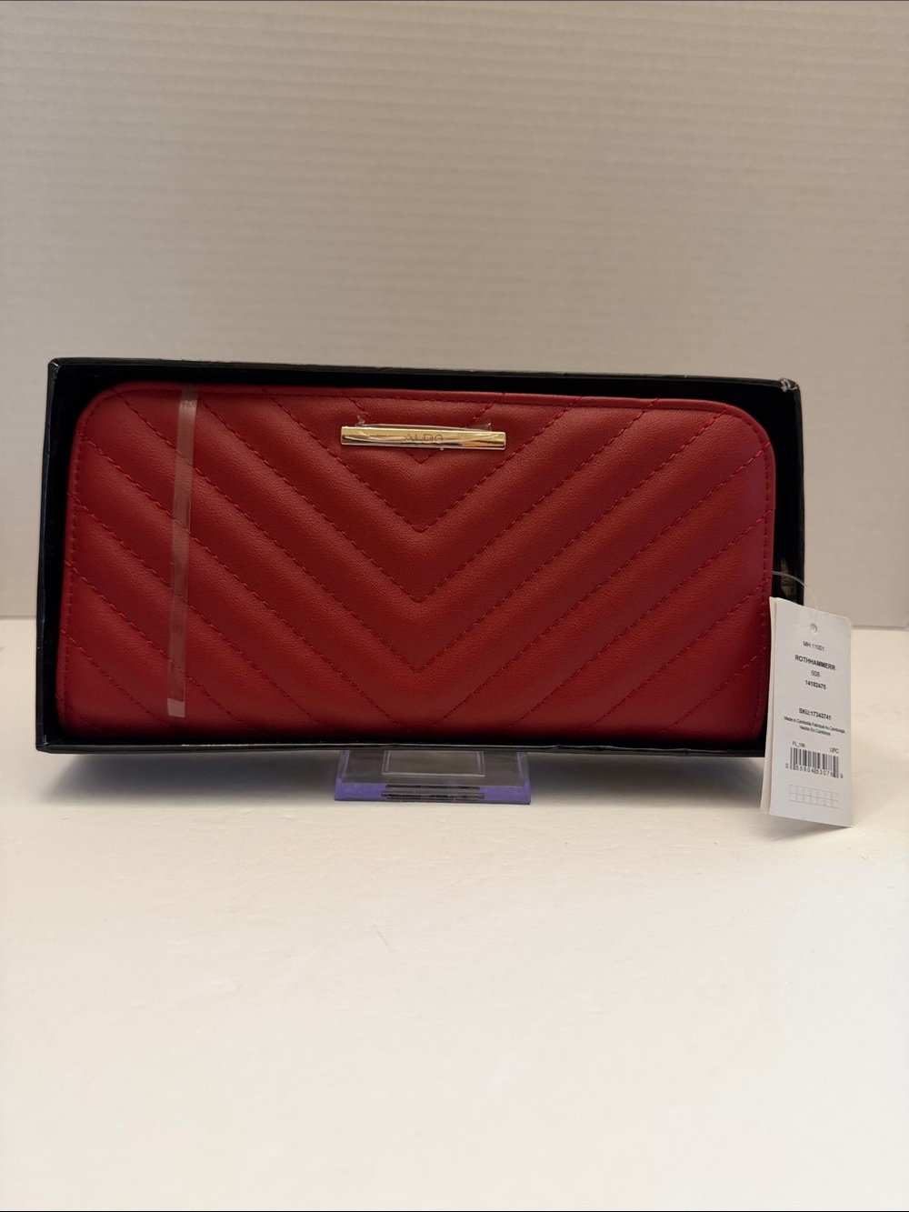 Aldo Quilted Chevron Zip-Around Wallet - Red
